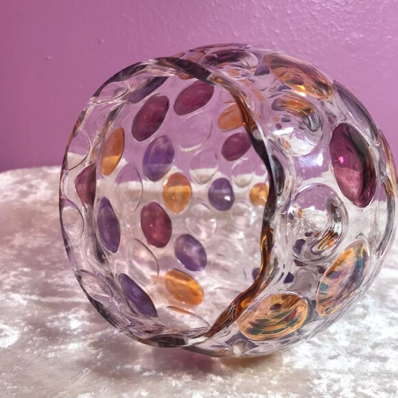 Mid Century Nemo Borske Sklo Czech * Optical Dot Glass Ball Vase Bohemia Crystal - Picture 11 of 11